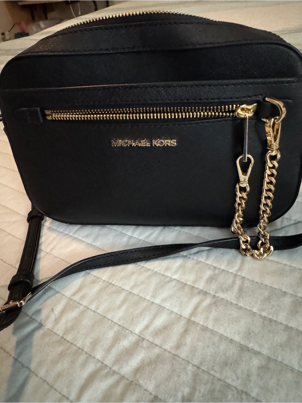 Michael Kors Black Crossbody with Gold Chain Trim